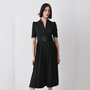 NWT Structured Crepe Forever Pleat Belted Midi Dress- as seen on Kate Middleton